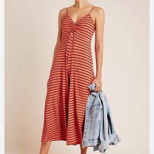 Anthropologie Lissa Wide Leg Striped Jumpsuit Orange Navy
